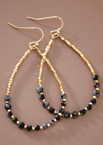 Onyx Stone Beaded Teardrop Wire Earrings