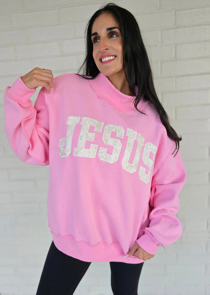 Jesus Pink Mock Neck Sweatshirt