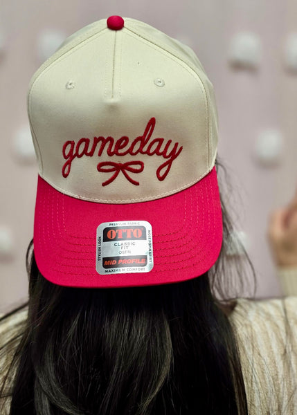 Embroidered Red Bow Game Day Hat