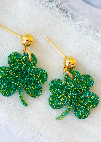 Small Glitter Shamrock Earrings