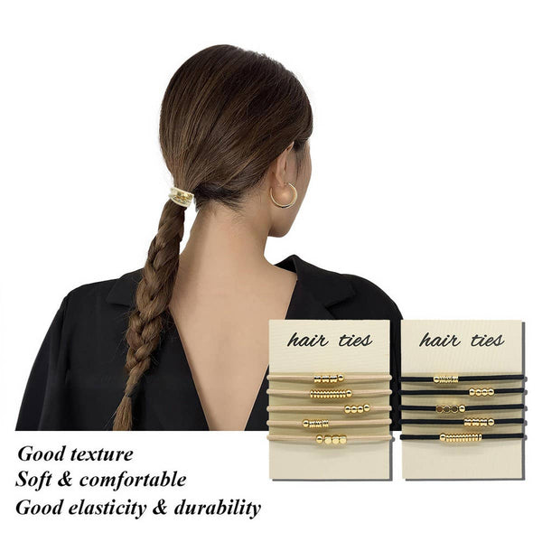 Beige Hair Ties With Gold Beaded Detail