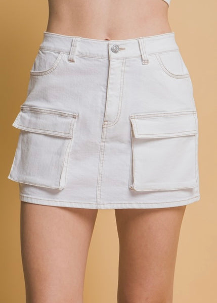 Stand Alone White Cargo Denim Mini Skirt