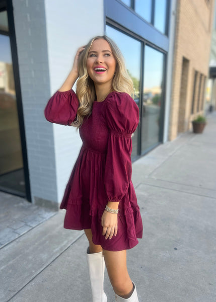From Now On Burgundy Ruffle Detail Dress