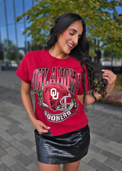Oklahoma Sooner Crimson Helmet Tee