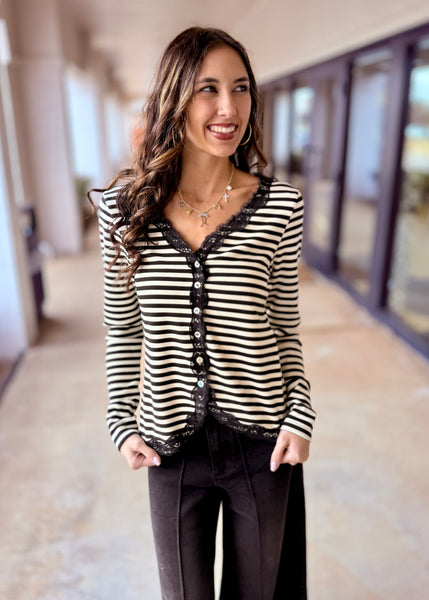 Had Enough Lace Striped Knit Top