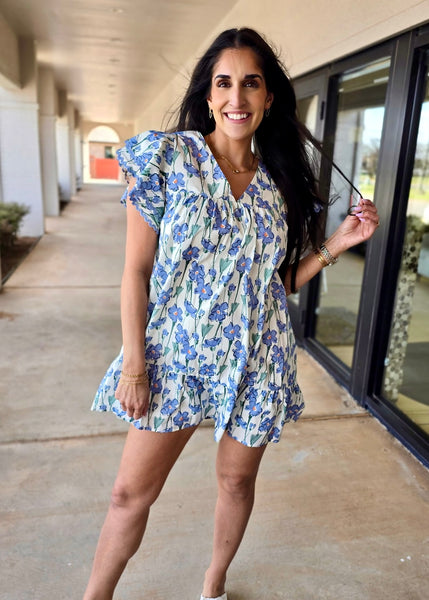 Pretty Poised Blue Floral Dress