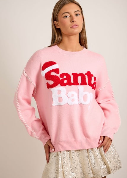 "Santa Baby" Lt. Pink Christmas Knit Sweater