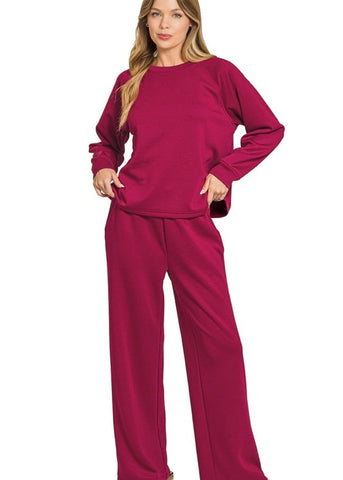 All In Comfort Burgundy Scuba 2 Pc Set