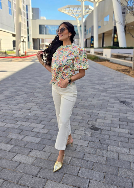 Springtime Floral Puff Sleeve Blouse