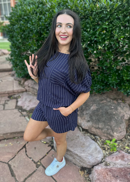 Taking Charge Navy & White 2 Pc Short Set