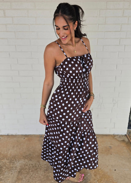 Pretty Woman Brown & White Polka Dot Midi Dress