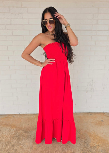 Relax And Enjoy Red Strapless Maxi Dress