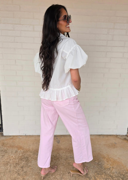 Let There Be Sunshine White Baby Doll Top
