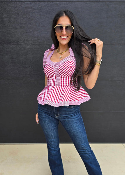 Such A Sweetheart Red Gingham Tie-Strap Top