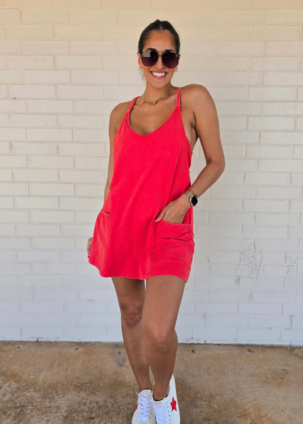 The Weekend Sporty Red Mini Romper Dress – Pink Attitude Boutique