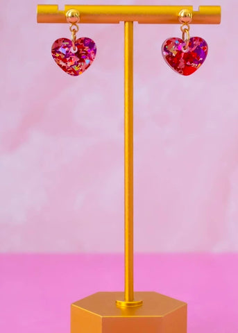 Small Red & Pink Heart Earrings