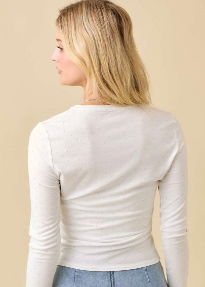 Just A Little Time White Rhinestoned Fitted Top