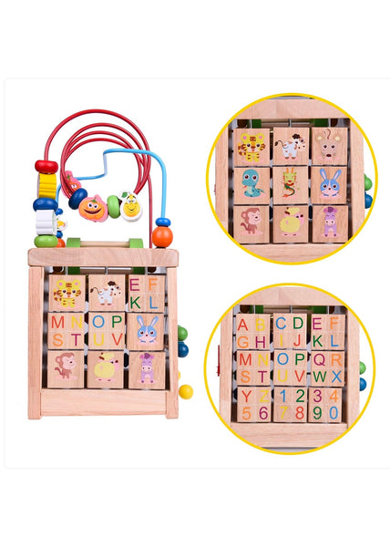 Wooden Activity Cube Classic Bead Maze Toy Educational Learn