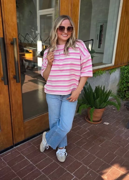 Fun Fact Pink Striped Pullover Tee