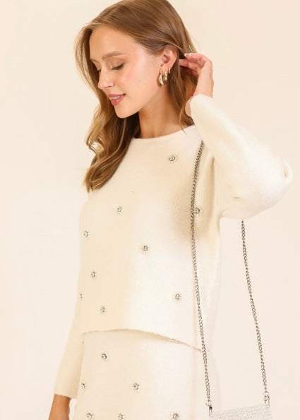 A Hint Of Sweetness Cream Pearl Sweater
