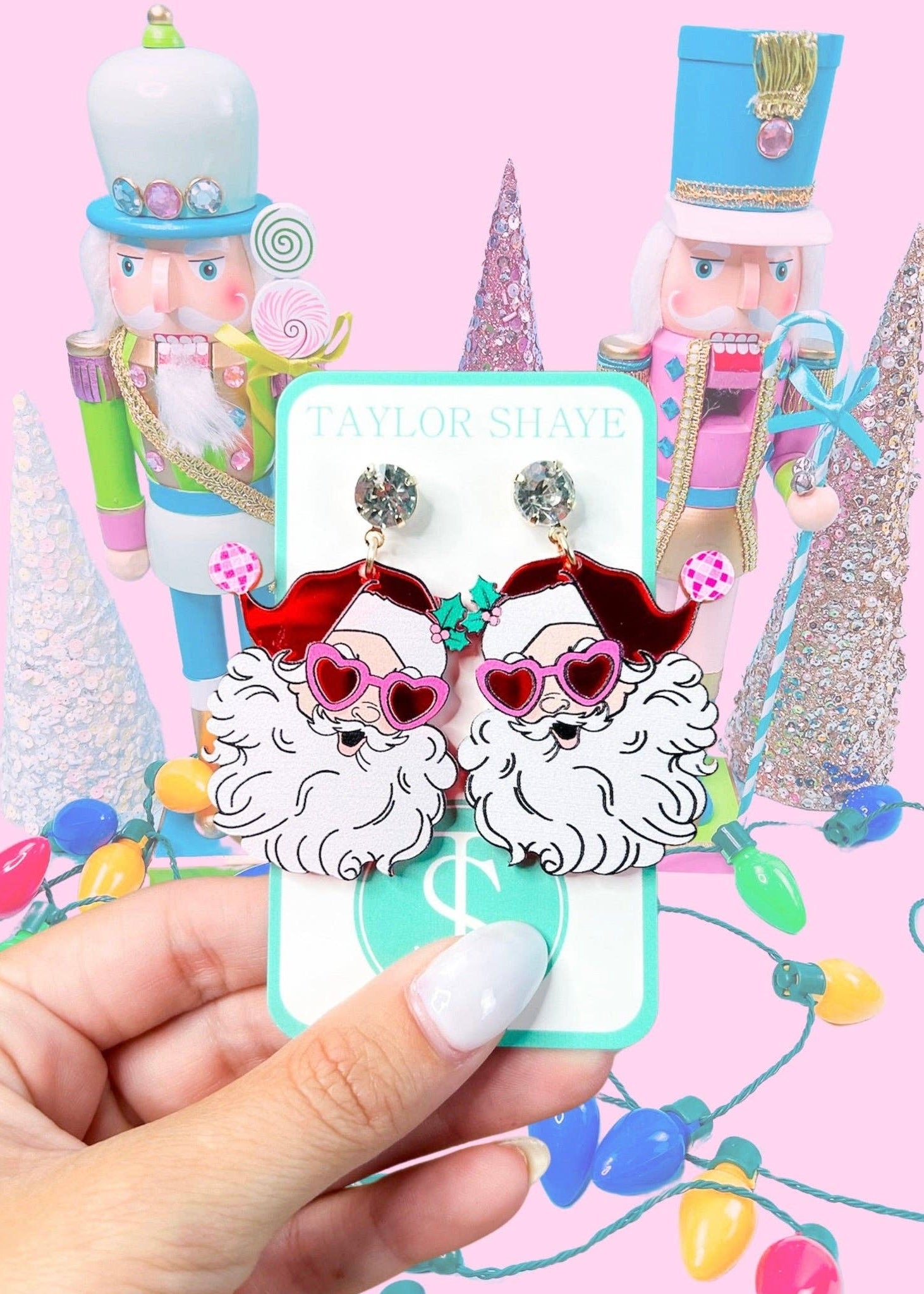 Santa at the Disco Earrings: Red Mirror