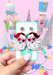 Santa at the Disco Earrings: Red Mirror