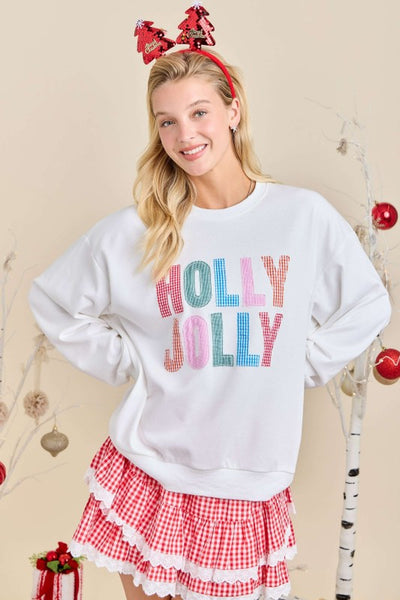 Holly Jolly White Multi Patched Sweatshirt