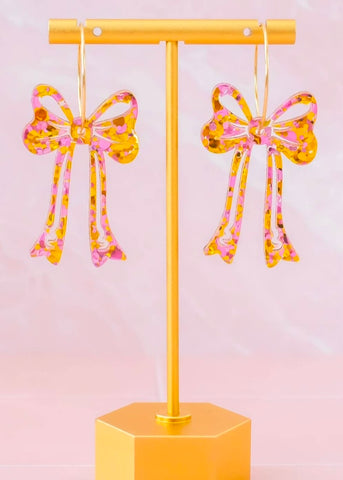 Pink & Gold Bow Hoop Earrings