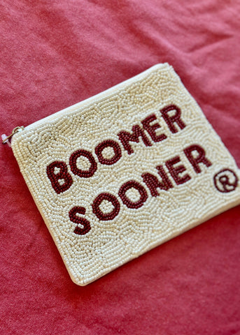 BOOMER SOONER White Beaded Pouch