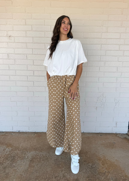 Now You See Me Camel Polka Dot Pants