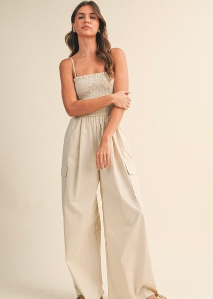 Sunday Stroll Taupe Spaghetti Strap Jumpsuit
