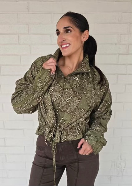 Just Living Life Olive Paisley Print Jacket