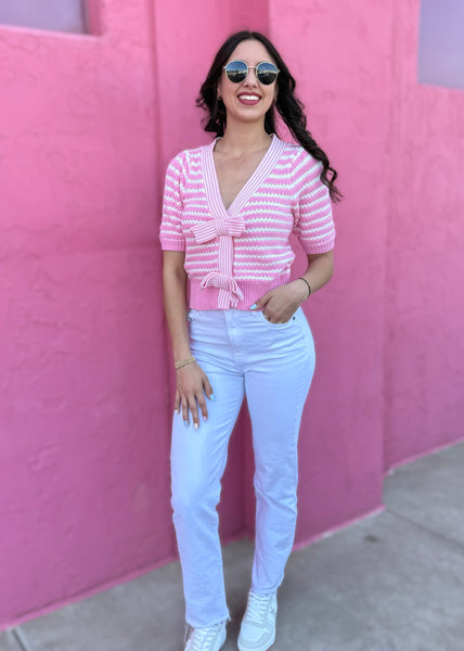 I Adore You Sweet Pink V Neck Knit Top