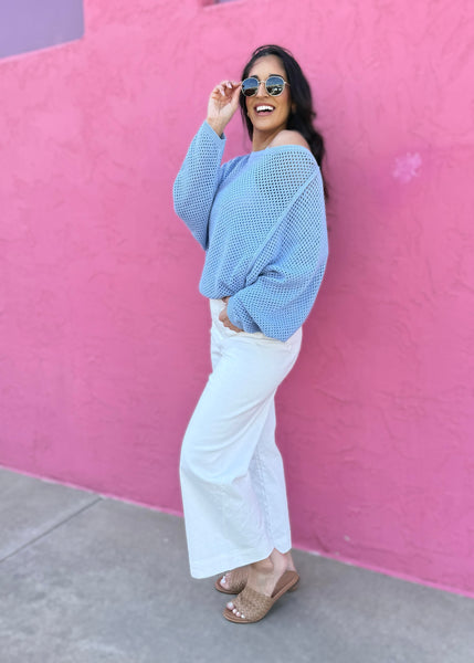 Ocean Spray Blue Crochet Sweater