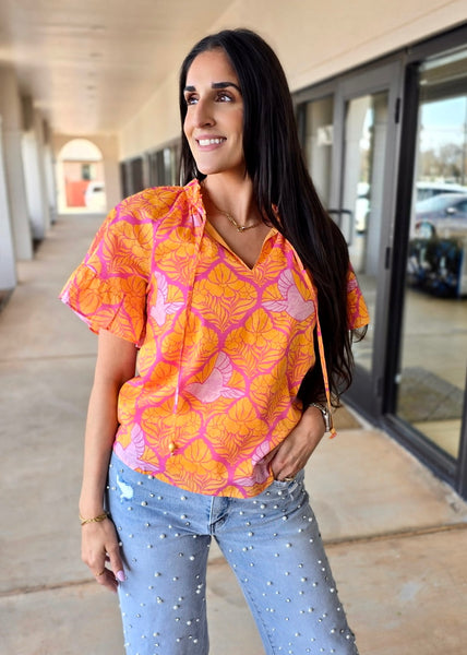 Lush Floral Short Sleeve Top - XS