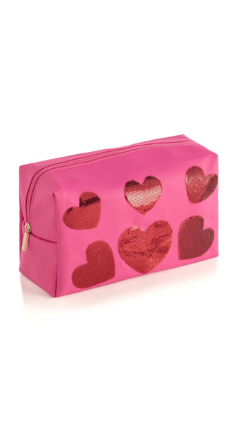 Cara Pink Sequin Hearts Zip Pouch