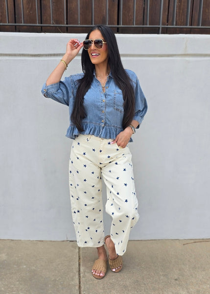In Full Swing Button Up Denim Top