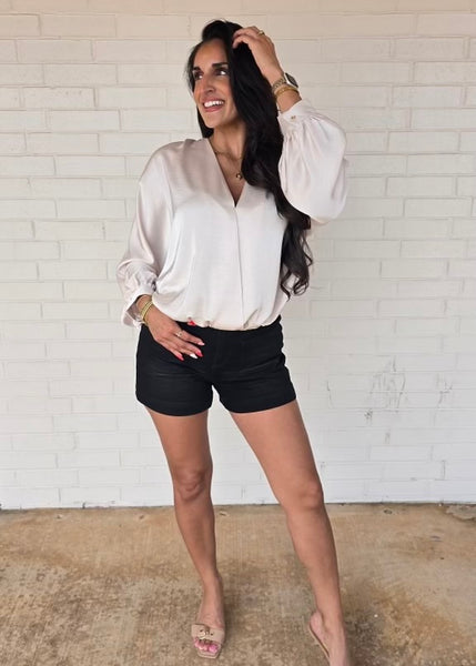 Rely On Me Cream V Neck Cross Over Long Sleeve Blouse