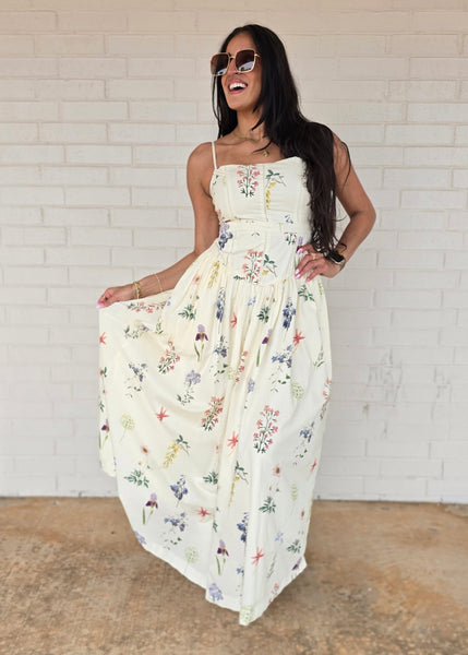 Garden Party Floral Cream Maxi Dress