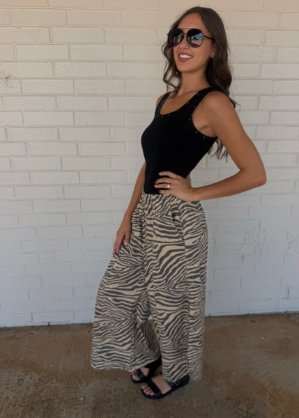 Now You See Me Taupe Zebra Pants