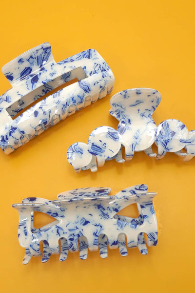 VINTAGE TOILE PATTERN PORCELAIN HAIR CLAW CLIPS | 40H915: RECTANGLE