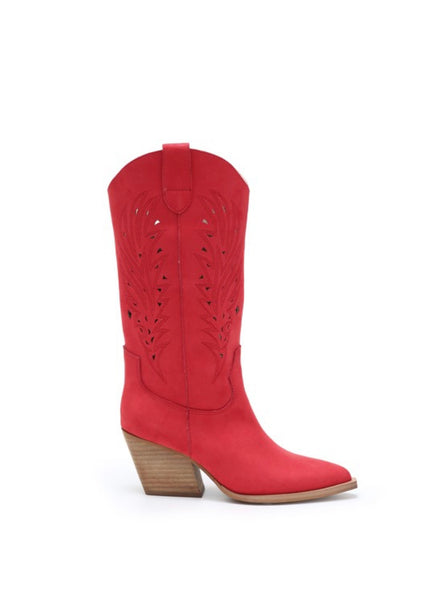 Olivia Red Cowgirl Boots With Cutout Detail