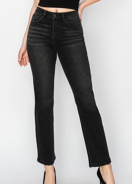 Lexi Black High Rise Crop Straight Jeans