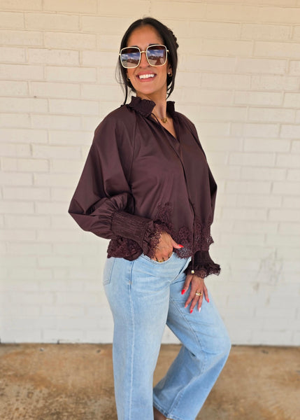 Made For Me Brown & Lace Long Sleeve Top