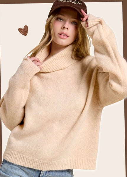To Myself Heather Cream Turtleneck Sweater