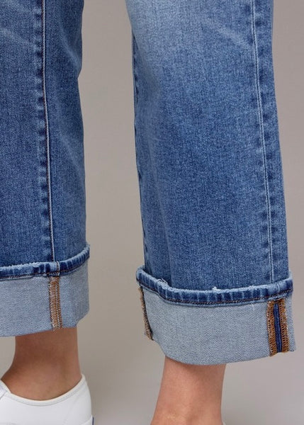 Ella Mid Rise Cuffed Straight Denim