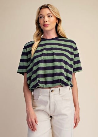 Walk This Way Navy/Olive Cropped Bubble Tee