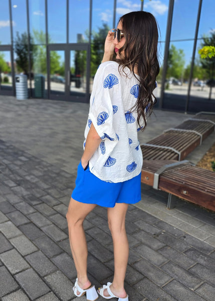 On The Ocean Blue Sea Shell Top