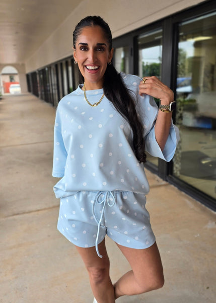 Getting Away Blue Polka Dot 2 Pc Shorts Set