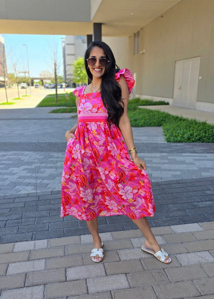 Flower Power Ruffle Sleeve Maxi Dress